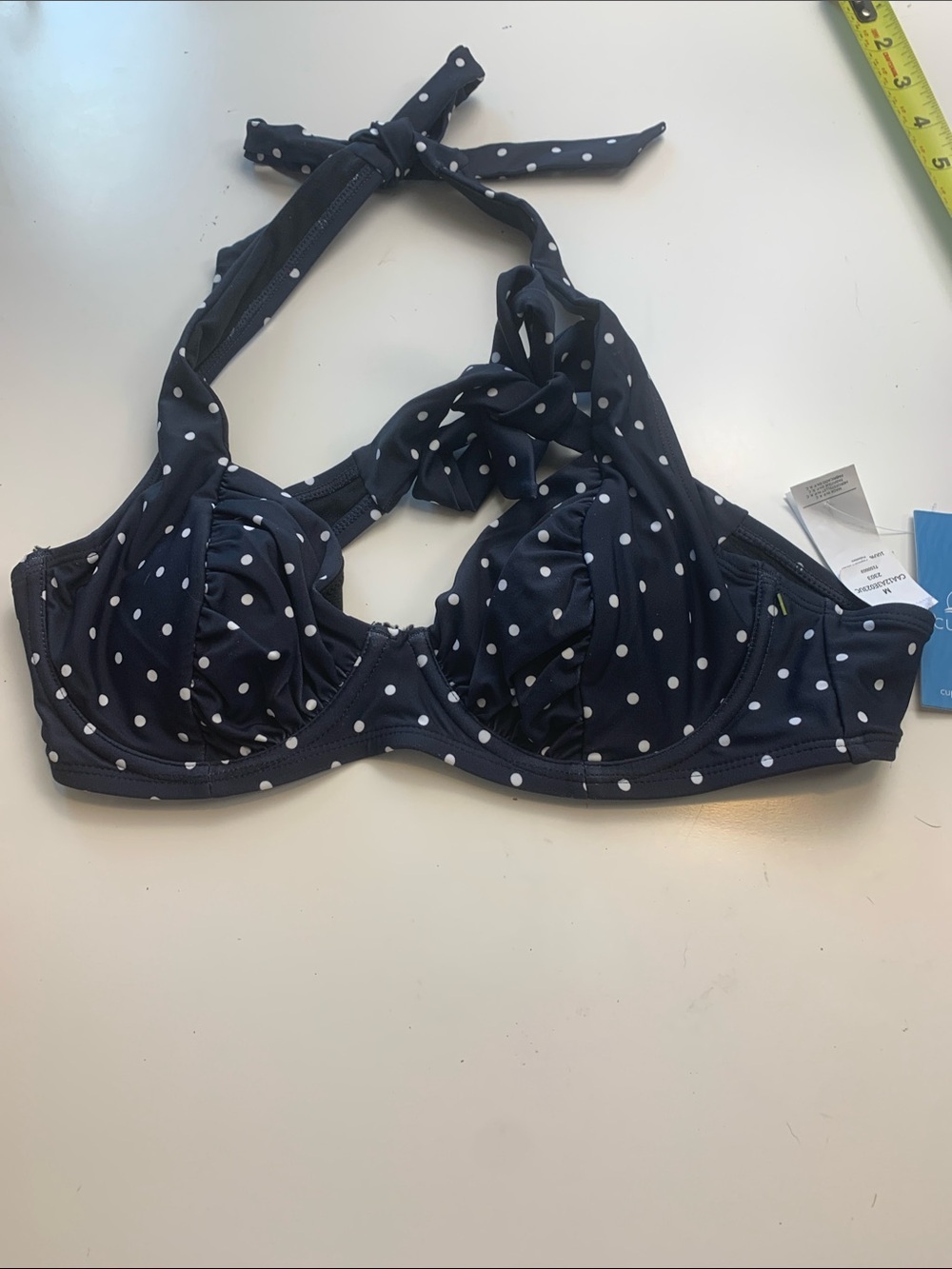 Cupshe Navy Blue Polka Dot Halter Bikini Top